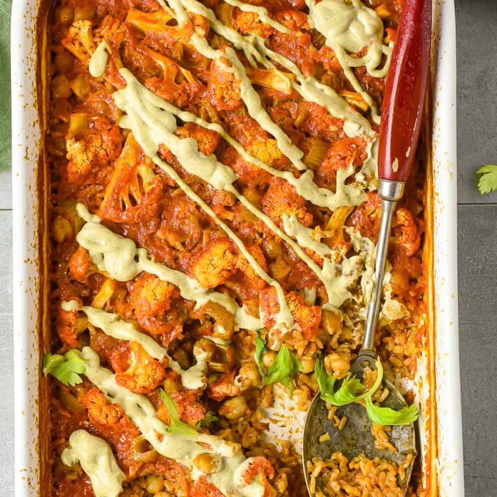 Buffalo Chickpea Cauliflower Casserole | shaneandsimple .com